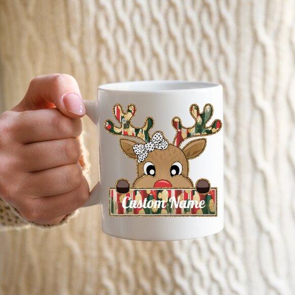 🎄 Personalized Christmas Mug - Red & Green Reindeer, Custom Name for Kids - Picture 3 of 4